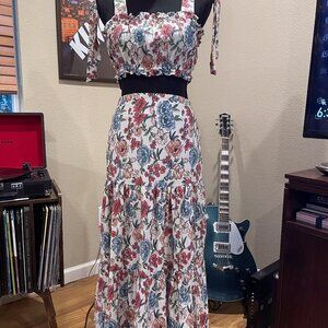 Forever 21 NWT Floral Blue & Pink Beach Maxi Skirt & Cropped Shirt